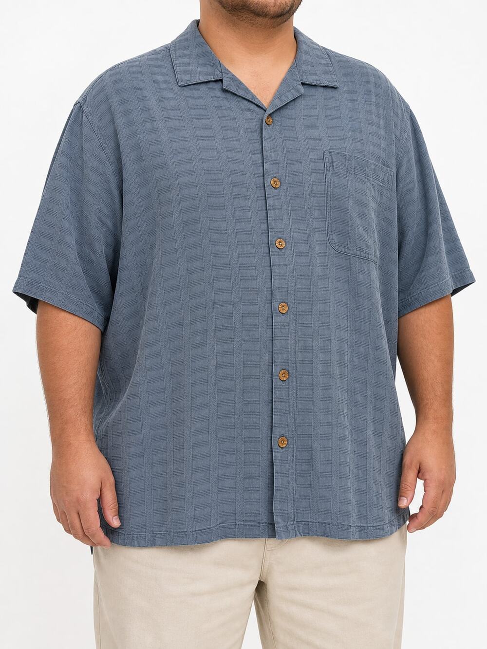 Jamaica Jaxx Men's Blue Textured 100% Silk Camp Bowling Shirt XXL 2XL Vacation